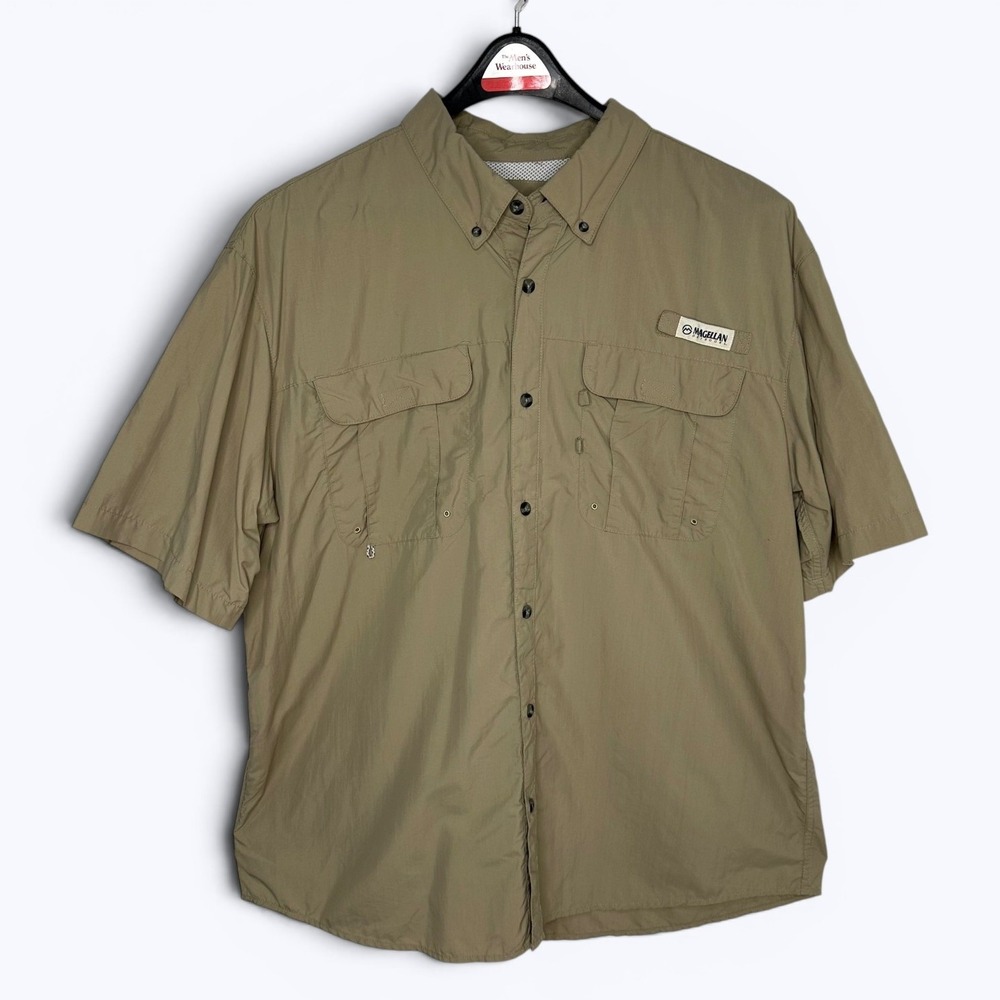 Magellan Outdoors Fish Gear Shirt Tan Short Sleeve‎ Relaxed Fit Vented Mens XL